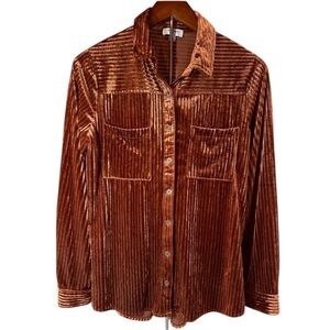 Umgee Velvet Textured Button Down Shirt in Copper Size Small
